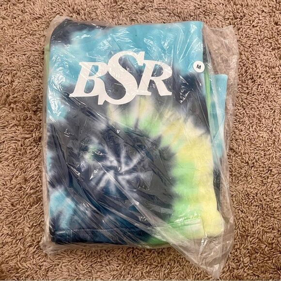 By Sami Ryan Blue & Green Tie Dye Graphic Print Hoodie Sweatshirt SZ M NWOT - Picture 4 of 11